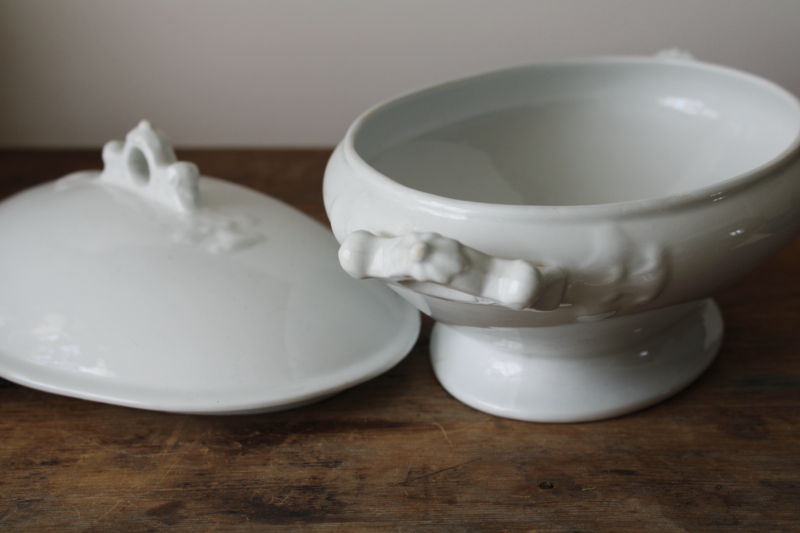 photo of Royal Ironstone China antique oval bowl serving dish w/ lid, plain all white ironstone  #4