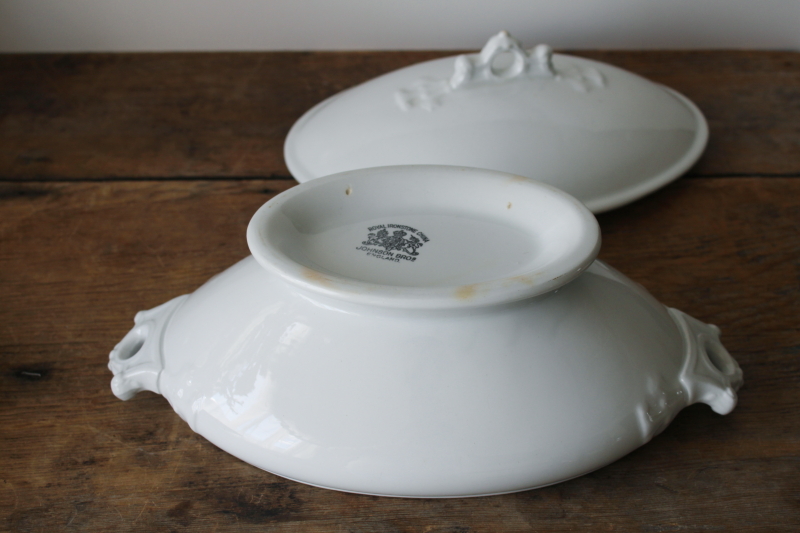 photo of Royal Ironstone China antique oval bowl serving dish w/ lid, plain all white ironstone  #5