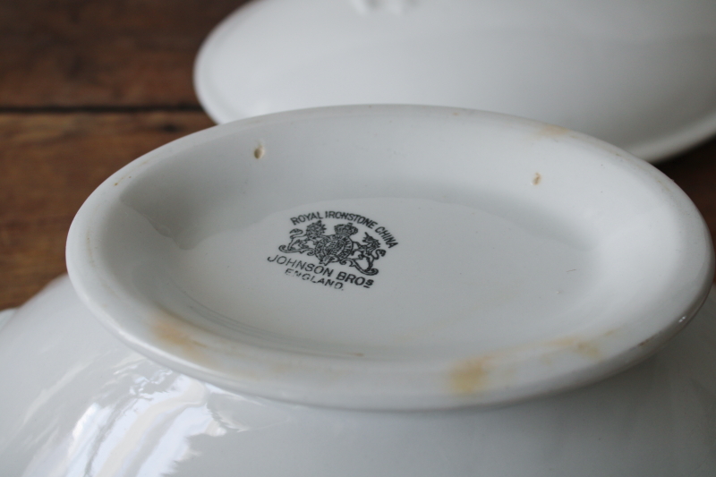 photo of Royal Ironstone China antique oval bowl serving dish w/ lid, plain all white ironstone  #6