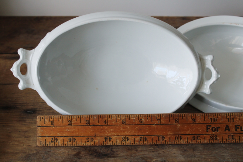 photo of Royal Ironstone China antique oval bowl serving dish w/ lid, plain all white ironstone  #7
