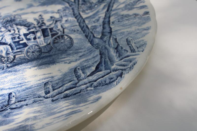 photo of Royal Mail blue transferware vintage Royal Wessex china dinner plates, coach & tudor houses #4