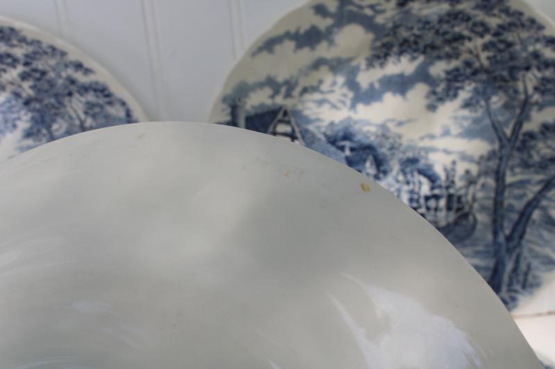 photo of Royal Mail blue transferware vintage Royal Wessex china dinner plates, coach & tudor houses #5