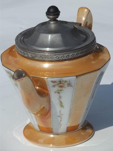 photo of Royal Rochester china teapot w/ tea infuser strainer basket under lid #2