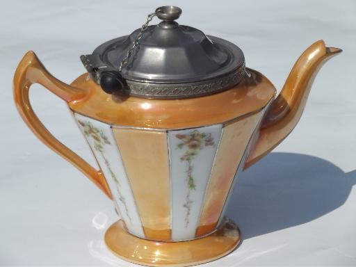 photo of Royal Rochester china teapot w/ tea infuser strainer basket under lid #3