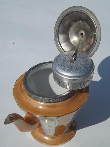 photo of Royal Rochester china teapot w/ tea infuser strainer basket under lid #4