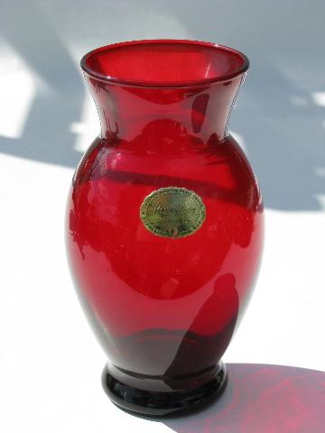 photo of Royal Ruby red vintage Anchor Hocking glass vases lot, orginal label #3