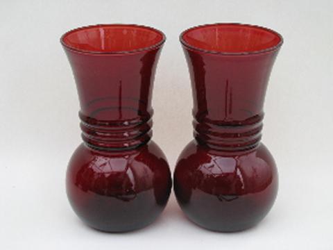 photo of Royal Ruby red vintage Anchor Hocking glass vases lot, round ball vase etc. #2