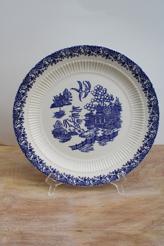 photo of Royal USA blue willow pattern vintage china cake plate or large round tray #1