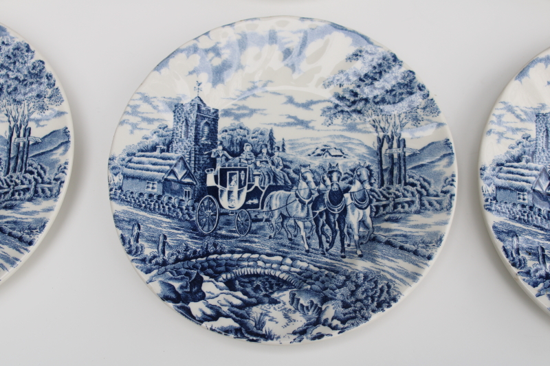 photo of Royal Wessex England vintage blue & white china bread & butter plates set of six, Royal Mail scene  #2