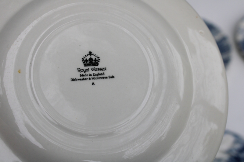 photo of Royal Wessex England vintage blue & white china bread & butter plates set of six, Royal Mail scene  #3