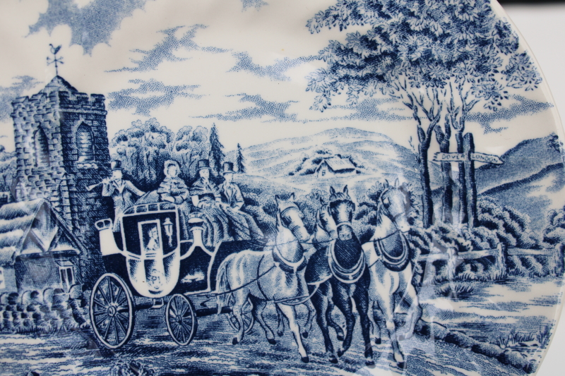 photo of Royal Wessex England vintage blue & white china bread & butter plates set of six, Royal Mail scene  #4