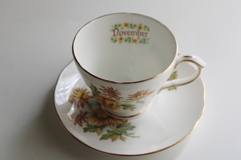 photo of Royal Winchester English bone china tea cup & saucer, November birthday chrysanthemum flowers  #1