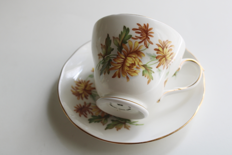 photo of Royal Winchester English bone china tea cup & saucer, November birthday chrysanthemum flowers  #2