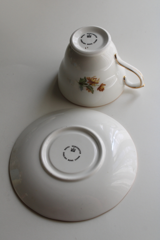 photo of Royal Winchester English bone china tea cup & saucer, November birthday chrysanthemum flowers  #4