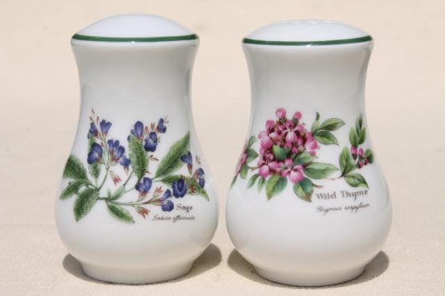 photo of Royal Worcester England china salt and pepper S&P shakers, Worcester Herbs botanical floral #1