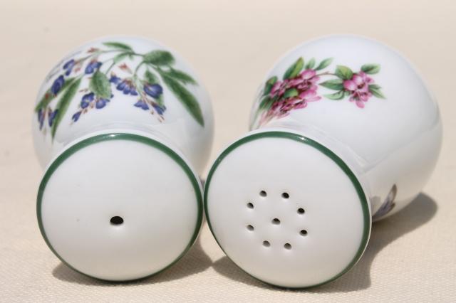 photo of Royal Worcester England china salt and pepper S&P shakers, Worcester Herbs botanical floral #3