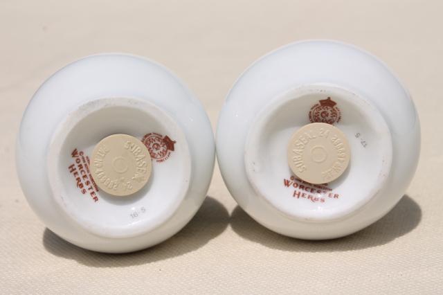 photo of Royal Worcester England china salt and pepper S&P shakers, Worcester Herbs botanical floral #4