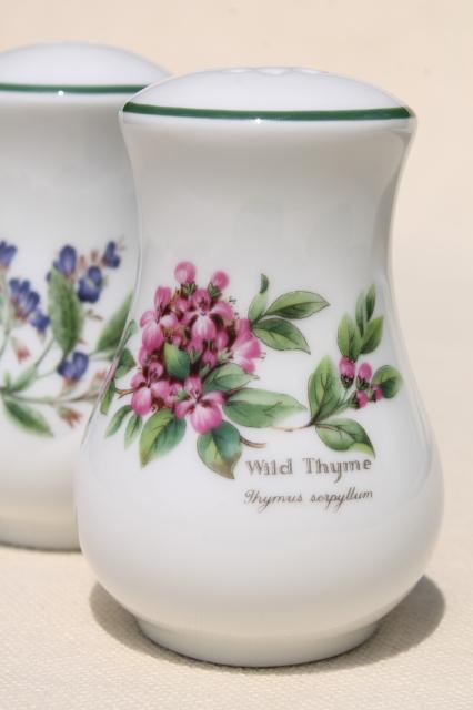 photo of Royal Worcester England china salt and pepper S&P shakers, Worcester Herbs botanical floral #5