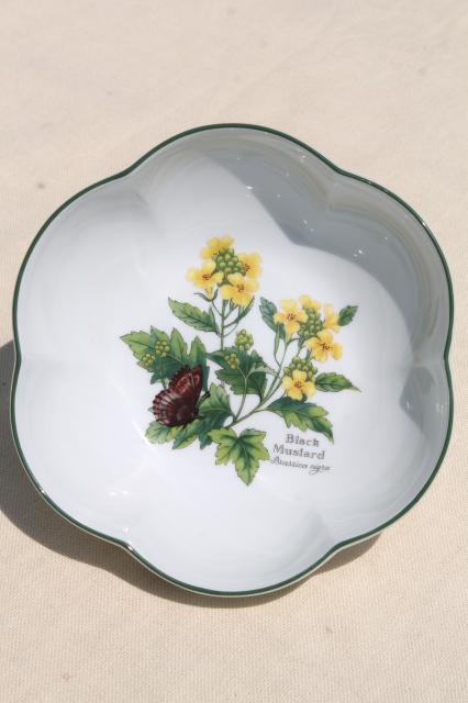 photo of Royal Worcester England china scalloped bowl, Worcester Herbs botanical floral #2