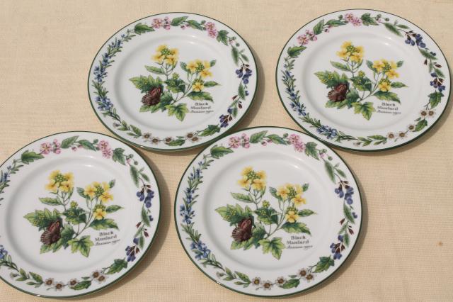 photo of Royal Worcester Herbs botanical print china, set of 4 cake plates made in England #2