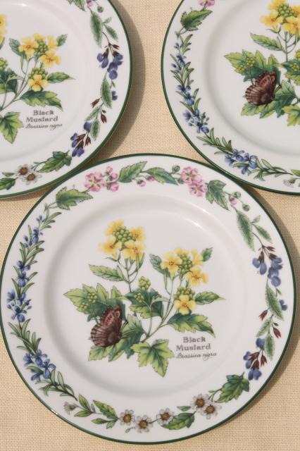 photo of Royal Worcester Herbs botanical print china, set of 4 cake plates made in England #3