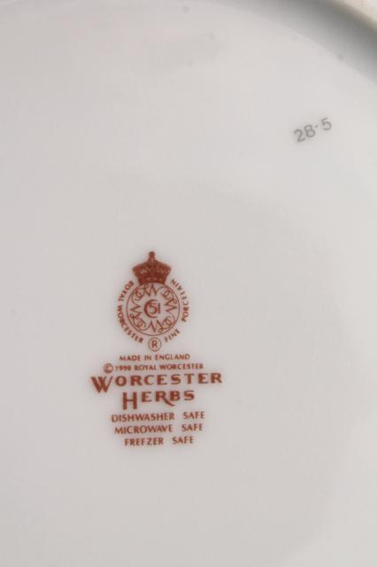 photo of Royal Worcester Herbs botanical print china, set of 4 cake plates made in England #7