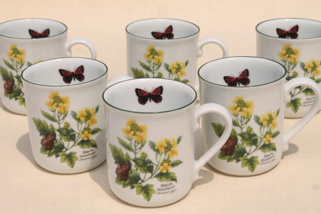 photo of Royal Worcester Herbs botanical print china, set of six coffee / tea mugs #1