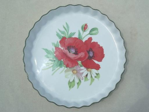 photo of Royal Worcester poppy china tart pan or quiche dish w/ red poppies #2