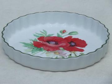 catalog photo of Royal Worcester poppy china tart pan or quiche dish w/ red poppies