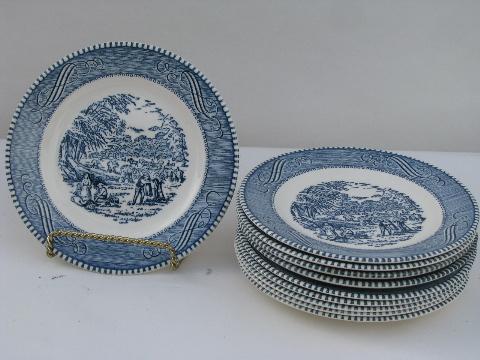 photo of Royal china Currier & Ives blue & white cake or bread and butter plates, lot of 10 #1