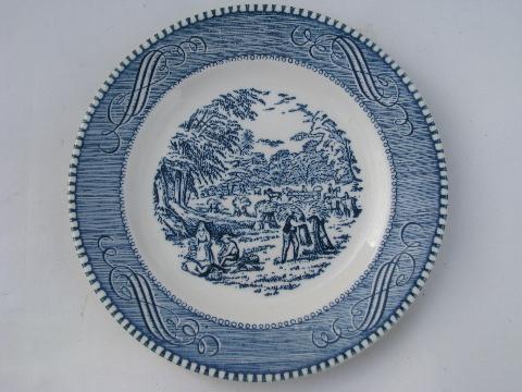 photo of Royal china Currier & Ives blue & white cake or bread and butter plates, lot of 10 #2