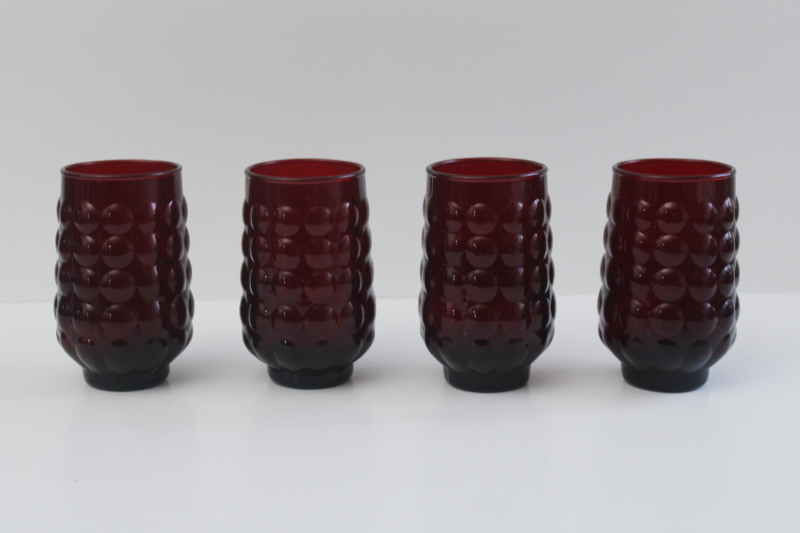 photo of Royal ruby red bubble pattern vintage Anchor Hocking glass juice glasses, tiny tumblers  #1