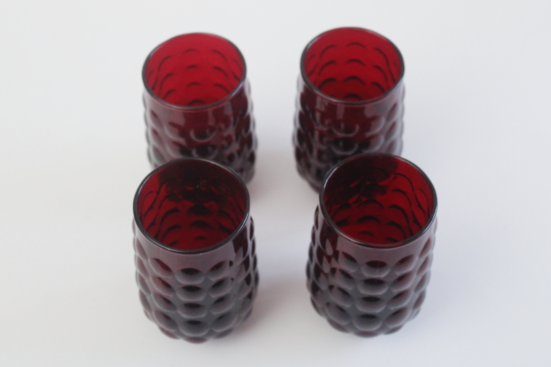 photo of Royal ruby red bubble pattern vintage Anchor Hocking glass juice glasses, tiny tumblers  #2