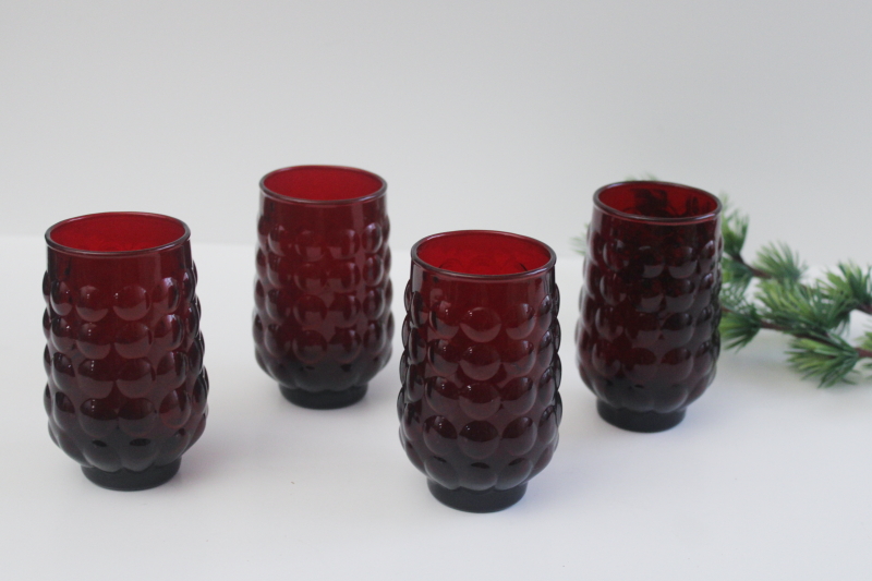 photo of Royal ruby red bubble pattern vintage Anchor Hocking glass juice glasses, tiny tumblers  #5