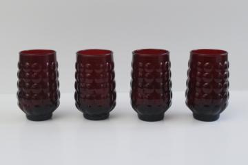 Royal ruby red bubble pattern vintage Anchor Hocking glass juice glasses, tiny tumblers 