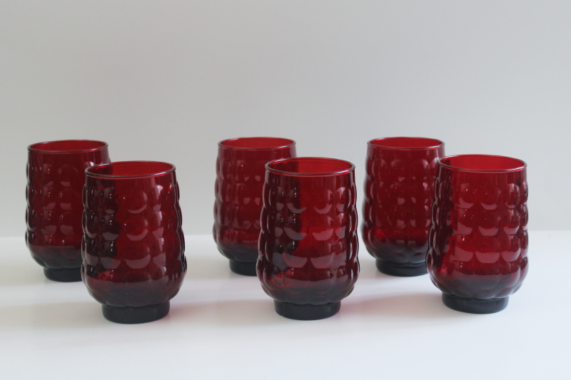 photo of Royal ruby red bubble pattern vintage Anchor Hocking glass tumblers set of six 12 oz glasses  #1