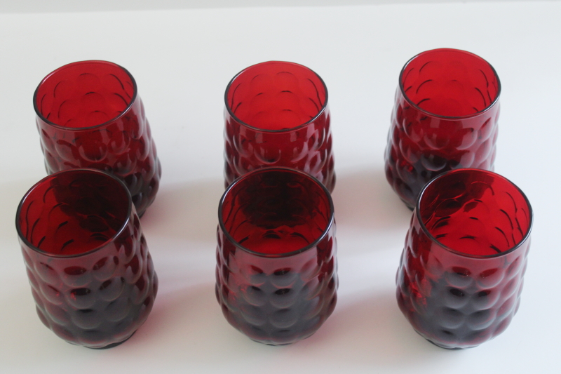 photo of Royal ruby red bubble pattern vintage Anchor Hocking glass tumblers set of six 12 oz glasses  #2