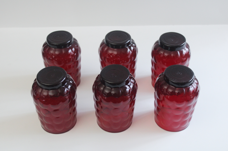 photo of Royal ruby red bubble pattern vintage Anchor Hocking glass tumblers set of six 12 oz glasses  #4