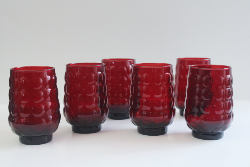 photo of Royal ruby red bubble pattern vintage Anchor Hocking glass tumblers set of six 12 oz glasses  #5