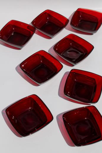 photo of Royal ruby red glass vintage Anchor Hocking Charm square glass bowls set of 8 #2