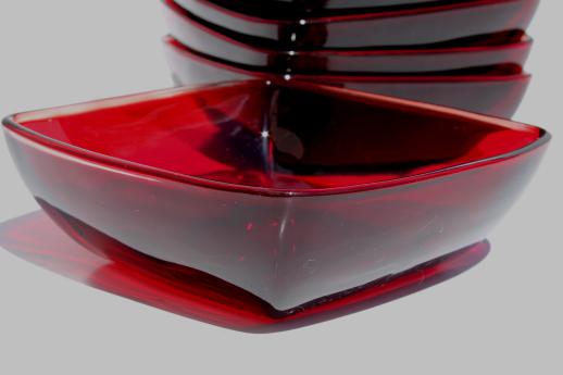 photo of Royal ruby red glass vintage Anchor Hocking Charm square glass bowls set of 8 #4