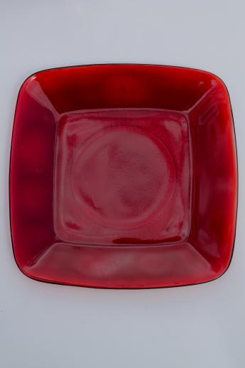 photo of Royal ruby red glass vintage Anchor Hocking Charm square glass plates set of 8 #3