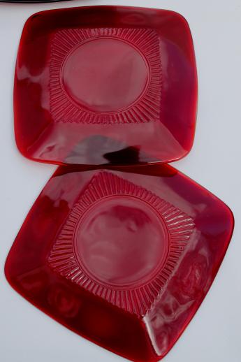 photo of Royal ruby red glass vintage Anchor Hocking Charm square glass plates set of 8 #4