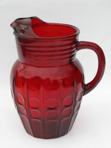 photo of Royal ruby red pattern glass pitcher, vintage Anchor Hocking #1