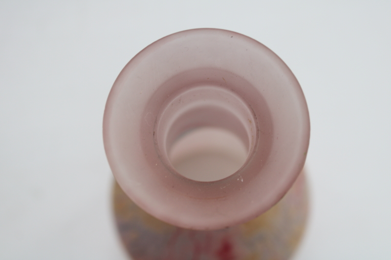 photo of Rueven Nouveau glass vintage decanter bottle, satin finish painted pink marbled swirl colors  #6