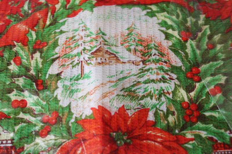 photo of Russian Christmas table runner, winter cabin scene printed cotton sealed pkg never used  #5