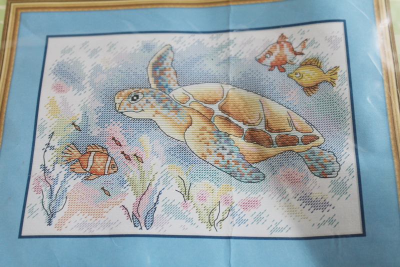 photo of Russian needlework kit counted cross stitch w/ aida cloth & embroidery floss, sea turtle  #3