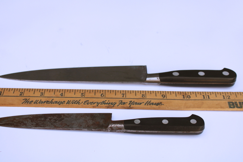 photo of Sabatier France lot of two vintage chef's kitchen knives, elephant mark carbon steel blades full tang  #4