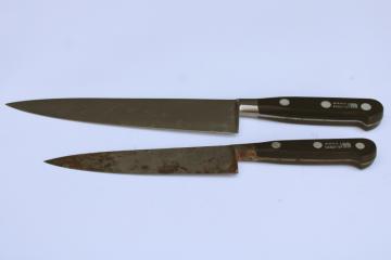 catalog photo of Sabatier France lot of two vintage chef's kitchen knives, elephant mark carbon steel blades full tang 