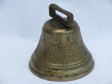 catalog photo of Saignelecier foundry, vintage solid brass Swiss cow or goat bell